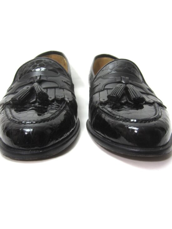 Johnston & Murphy Made Italy Mens Sz 12 M EUC Croc Black Patent Leather Loafers main image 9